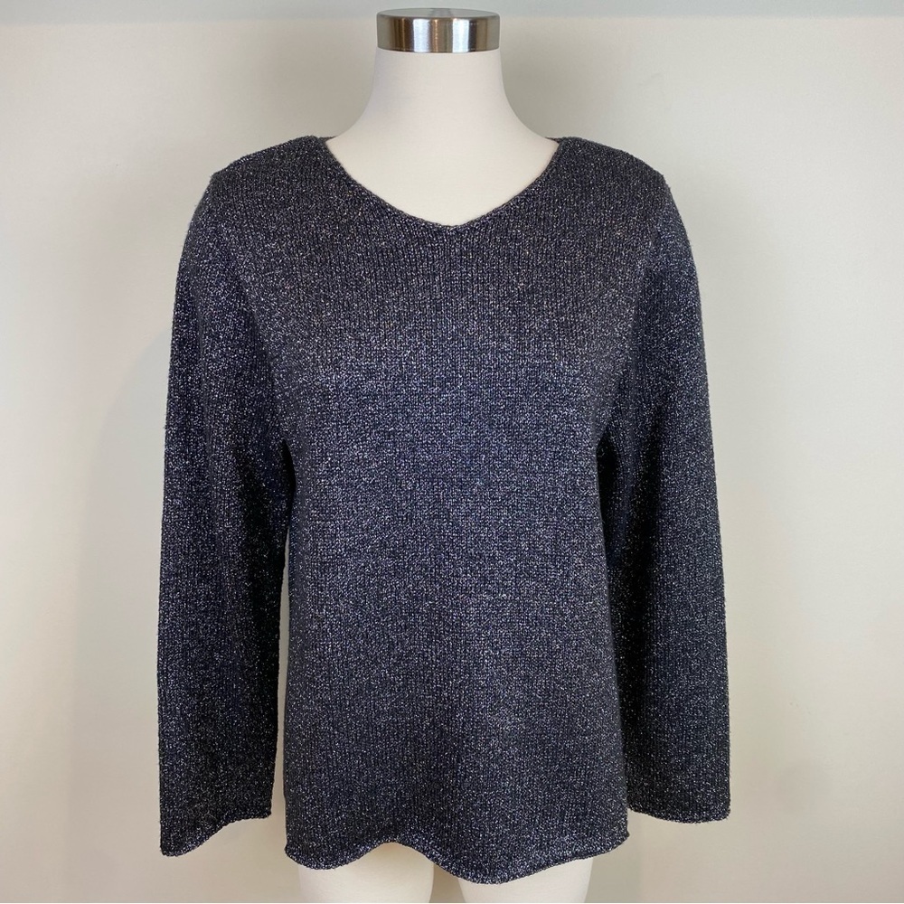 Habitat Pullover Sweater Black Silver Threading Long Sleeves Size L Disco Starry